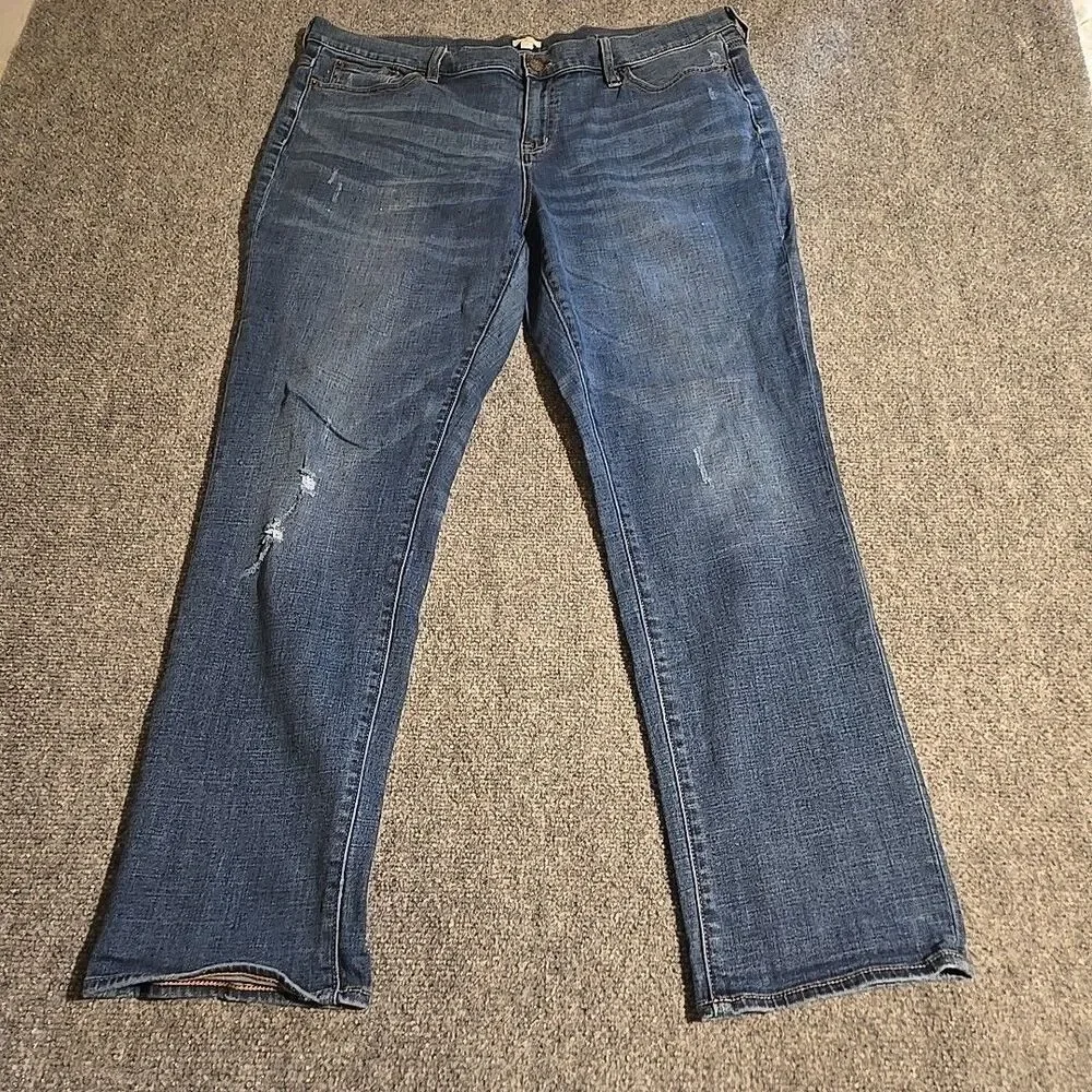 J Crew Denim Jeans Mens 34 Blue Stretch Straight Distressed Casual Pockets
